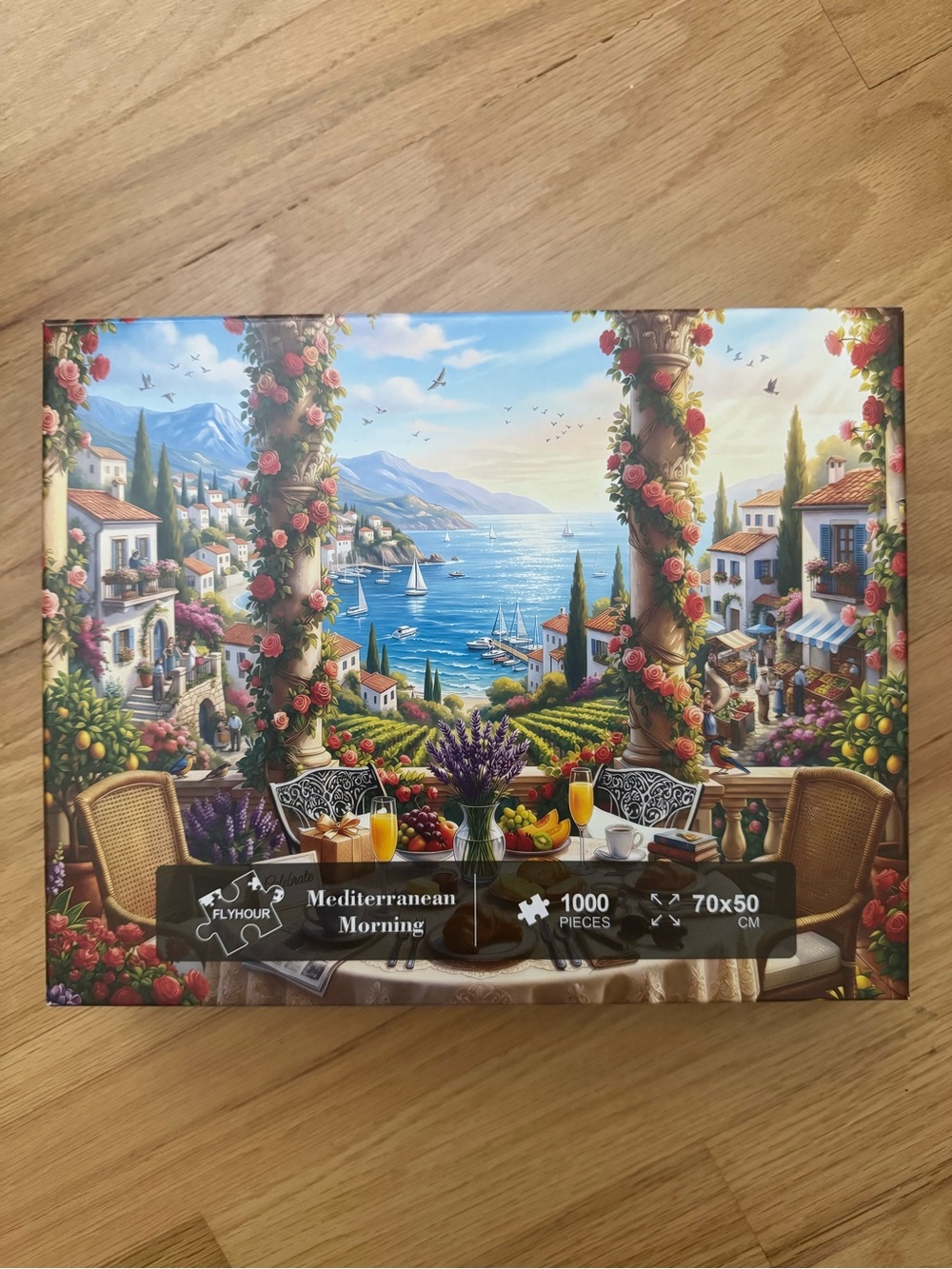 Flyhour Mediterranean Morning 1000 piece jigsaw puzzle | Coastal Seaside Village